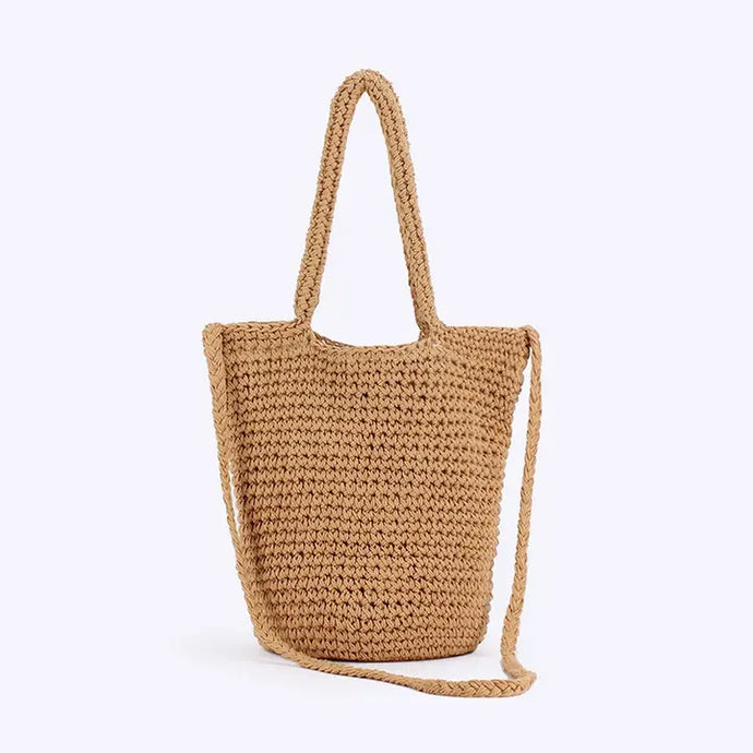 Sole Terra Accessories Solid Color Bohemian Style Hand Woven Bag