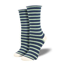 Load image into Gallery viewer, Socksmith Bamboo Basic Sailor Stripe Roll Top